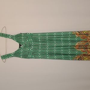 Spense Petite Small Emerald Green Jersey Maxi Dress with Colorful Paisley Print